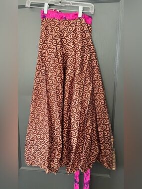 Authentic silk Sari reversible wrap skirt-Brown Swirl Print Women's Skirt